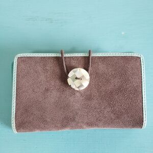 Vintage Fossil Wallet Womens Brown Suede Clutch Long Bifold One Button Card ID
